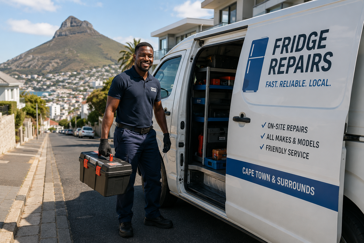Bosch fridge technician repairing fridge on-site in Cape Town home